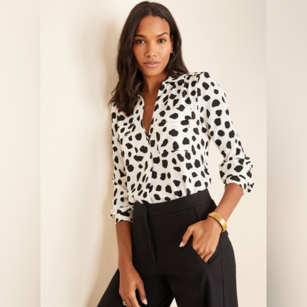 Ann Taylor Blouse 4P Petite Animal Print Blogger Fav Business Work